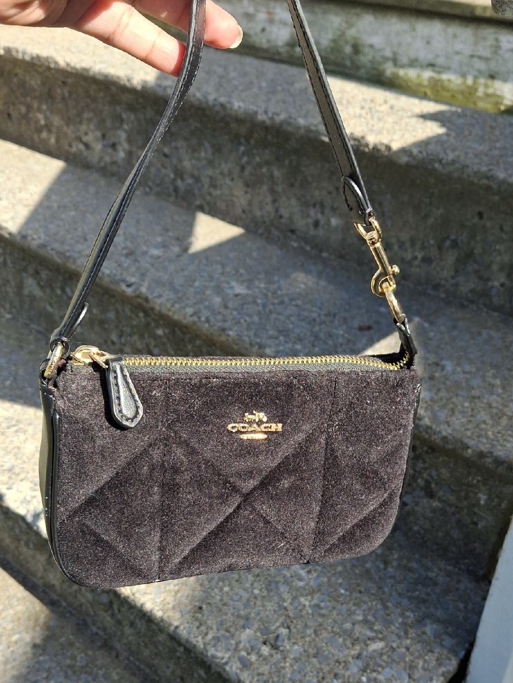 Coach Black Quilted Velvet Crossbody Wristlet with Gold Hardware